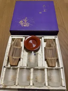 【新品未使用】佐々木硝子　冷茶セット5客　花の宴　麦茶グラス　茶托　おしぼり置き