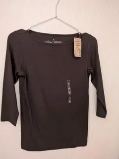 ボートネック七分袖Tシャツ ダークブラウン M