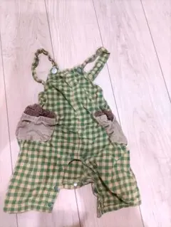 ロンパース 緑と黄色のチェック柄 80　オーバーオール