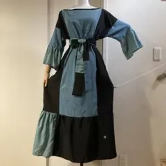 着物リメイク　黒留袖　小紋　八掛バイカラーワンピース