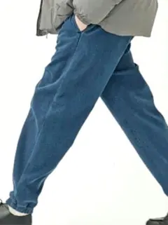 【美品】GU ウォームデニム ストレッチワイドジョガーパンツ インディゴ