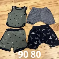 80 90 恐竜柄 セットアップ ハーフパンツ