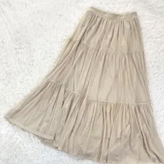 ZARA ザラ ティアード フレア メッシュロングスカート ふんわり ベージュ