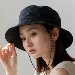 帽子 アウトドア 「ブラック」 サファリ バケットハット防水 速乾 黒の顎ひも付