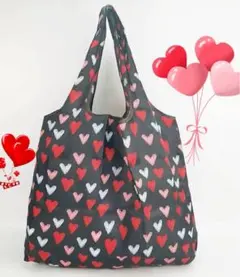(中サイズ)買い物袋　1袋　折りたたみエコバッグ　収納袋　手提げ袋 ハート柄