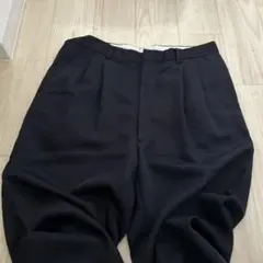 日本製 スラックス ツータック　ネイビー ウール100% パンツ　ワイ