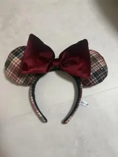 ミニーマウス 耳 カチューシャ チェック柄