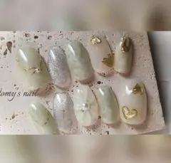 No.184/ネイルチップ　ニュアンス グリーン ぷっくり マグネット