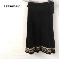 リフーミン　プリーツスカート　ひざ丈　ストライプ　ウール混　ニット　L