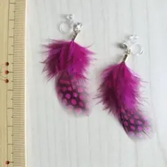 イヤリング　樹脂　ドット　ピンク