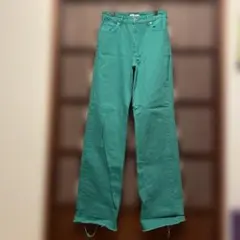 ZARA グリーン ワイドレッグ デニムパンツ・US 6 / 日本サイズ・M~L