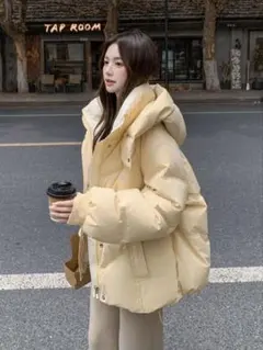 ふわもこショートジャケット 韓国風シンプル 冬アウターイエロー