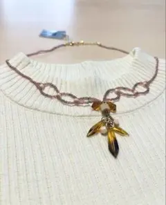 未使用 ネックレス アンティーク ビーズ ゴールド 金 ピンク ブラウン