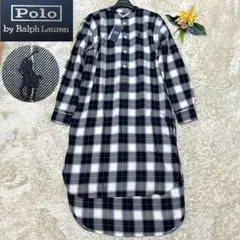 未使用 ラルフローレン チェック柄 コットンツイルシャツドレス ネイビー M
