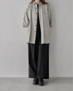 remer ルーズリネンライクオーバーシャツ M グレイッシュベージュ