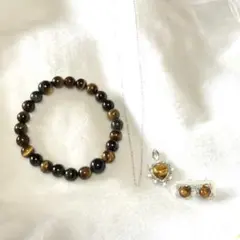 金運呼び込む タイガーアイピアス.ペンダントトップ.他４点セット
