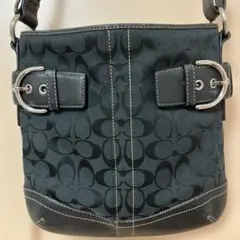最終極美品COACHシグネチャー柄ショルダーキャンバス レザーブラック