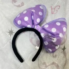 ミニーマウス パープル 水玉 デカリボン カチューシャ