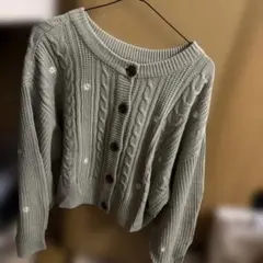 オリーブグリーン ケーブル編みニットカーディガン