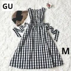 GU ジーユー ワンピース ロング丈 ノースリーブ ギンガムチェック リボン M
