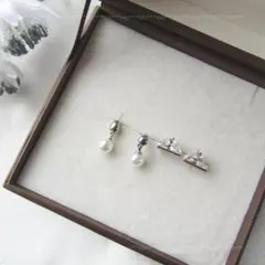 【新品未使用品/セット販売】パールシンプルピアス/シルバー/チタン/2点セット