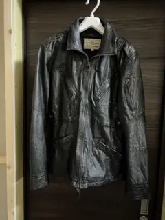 AVIREXアビレックス　ブラックレザー ミリタリー風ジャケット