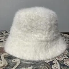 ホワイト バケットハット ファー素材