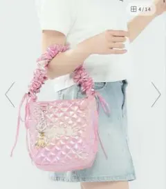 PAUL & JOE ギャザーショルダーバッグ　ロゴ　キルティング　ピンク