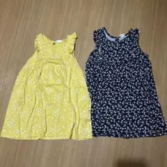 H&M ノースリーブワンピース　イエロー×ハート柄　ネイビー×花柄　98cm
