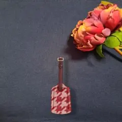 最終値下げ　新品　コーチ Coach ラゲッジタグ 千鳥格子柄 ピンク レッド