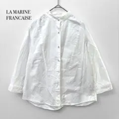 マリンフランセーズ ノーカラーシャツ 七分袖【F】 白 日本製 綿100%