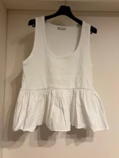 ✨美品✨ZARA ホワイトタンクトップフリル付き　Lサイズ