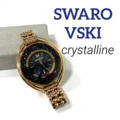 【稼働品】SWAROVSKI crystalline 腕時計　ブラック×ゴールド