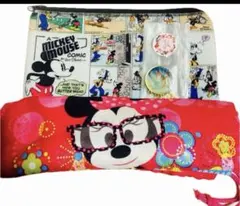 【ディズニーグッズ3点セット】ミッキー ミニー ポーチ 2点シンデレラピンバッジ