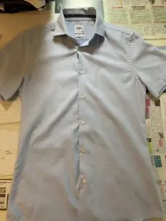 ZARA スリムフィット 半袖シャツ ライトブルー