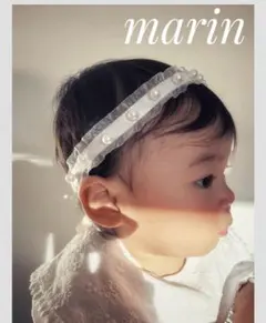 ハンドメイドヘアバンド　ベビーキッズ　パール　レース　リボン調節