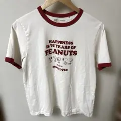 ユニクロ UT PEANUTS スヌーピー リンガーTシャツ XL 白 赤半袖