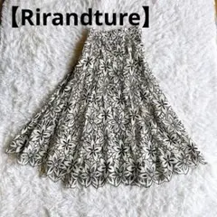 【Rirandture】ひざ丈スカート（M）白黒花柄総レース刺繍ポリエステル