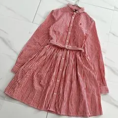 高級　ポロラルフローレン　ワンピース　シャツ　長袖　ストライプ　ポニー　ベルト