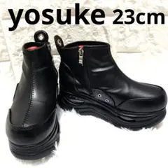人気 yosuke サイドジップ ブラック 厚底ブーツ レザー 黒