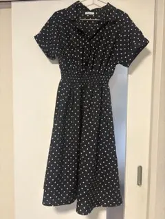 水玉模様 半袖シャツワンピース M