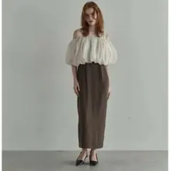 【未使用品】UNDRESDバルーンヘムラインドレス ブラウン S 結婚式 ドレス