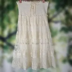 L'EST ROSE　フレアロングスカート　アイボリー　刺繍レース