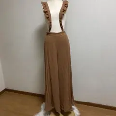 ブラウン　オールインワン　デート服