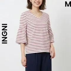 【INGNI】イング M フレアスリーブ ボーダー 赤 カットソー トップス