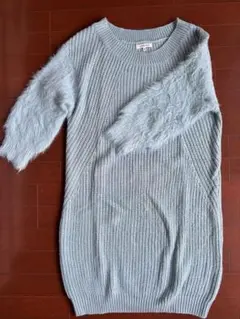 グローバルワーク 袖シャギーロングニットワンピース ライトブルー 【M】Iライン