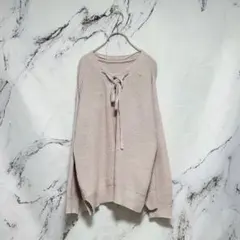 【ジーユー】リボン付き薄いピンク 長袖 ニット セーター M