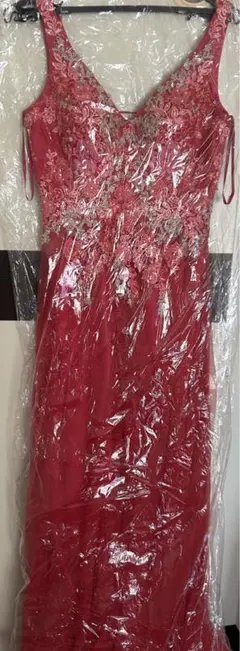 ピンク 刺繍 ロングドレス