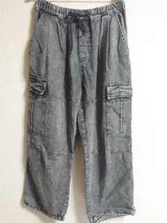 ダークグレー　デニム風カーゴパンツ　メンズS