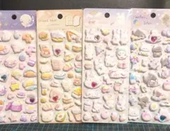 4枚 ライトストーン付き マシュマロシール ふわふわ もっちり ウサギ ネコ